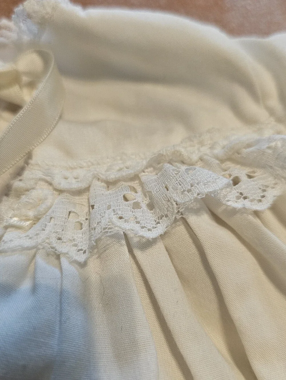 Antique Victorian Baby Christening Gown Dress White Cotton Pintuck Lace Baptism